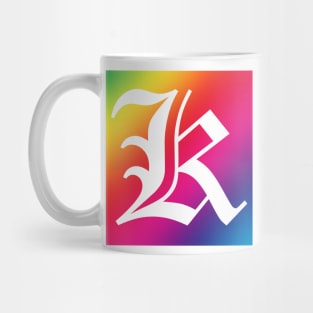 Rainbow White Letter K Mug